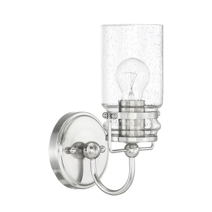 Sunset Lighting Qairo 1-Light Mb Vanity Clear Seeded Glass Bright Satin Nickel F25201-80