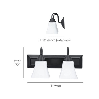 Luminance Square Lexington Vanity 2-Light Wall Sconce | Black & White Bathroom Decor Fixture F3682-31 - 100W MB VANITY FRSTD SQUARE MILK GLS