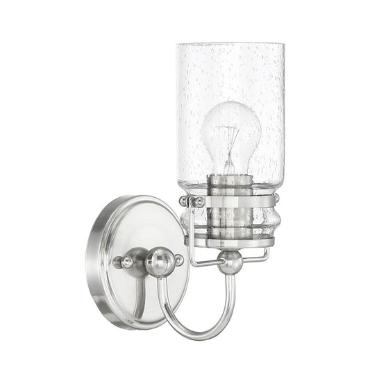 Sunset Lighting Qairo 1-Light Mb Vanity Clear Seeded Glass Bright Satin Nickel F25201-80