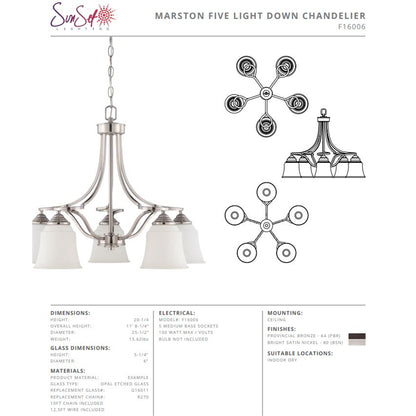 Sunset 5-Light Marston Chandelier Down 100W Provincial Bronze F16006-64