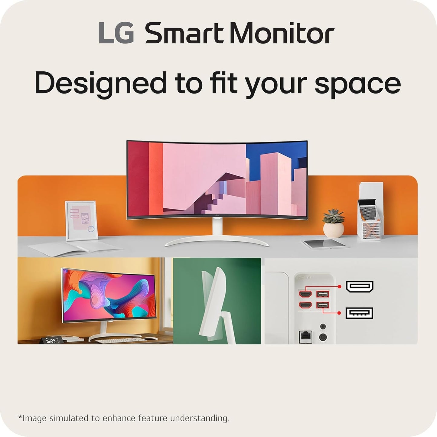 LG - 34" WQHD 100Hz 5ms Smart Monitor with HDR10 (HDMI, USB-A) - White 34SR60QC-W