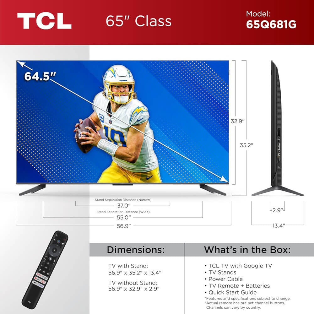 TCL 65-Inch Q68 QLED Pro 4K UHD Smart TV with Google TV 65Q681G
