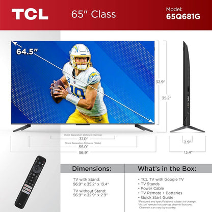 TCL 65-Inch Q68 QLED Pro 4K UHD Smart TV with Google TV 65Q681G