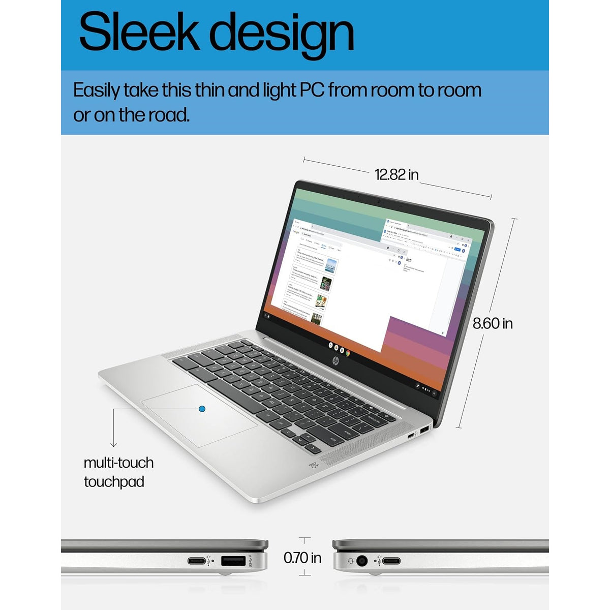 HP 14A-NA0226NR Chromebook 14 Laptop, Intel Celeron N4120, 4 GB RAM, 64 GB eMMC, 14" HD Display, Chrome OS