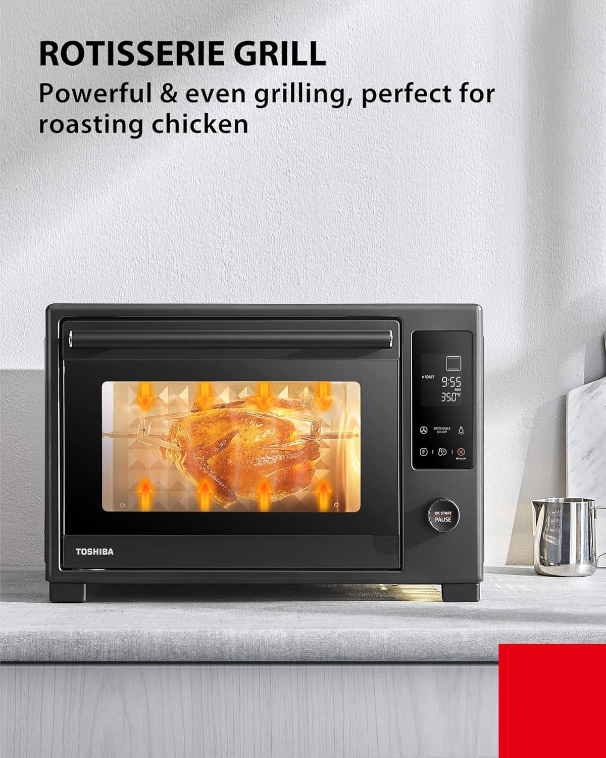 TOSHIBA Hot Convection Toaster Oven, Extra Large 34QT/32L, 9-in-1 Cooking Functions, Crispy Roast, Dehydrate, Rotisserie, 1650W, Black Stainless Steel