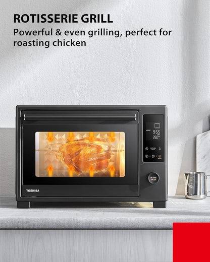 TOSHIBA Hot Convection Toaster Oven, Extra Large 34QT/32L, 9-in-1 Cooking Functions, Crispy Roast, Dehydrate, Rotisserie, 1650W, Black Stainless Steel