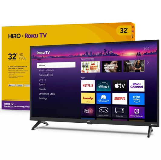 Hiro 32" 720p HD Smart TV Flat Screen LED Television with Roku TV and Dolby Audio for Streaming H32C2C4
