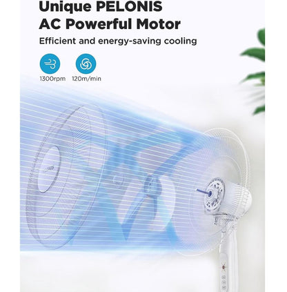 Pelonis 3-Speed Oscillating Free Standing Electric Household Fan White PFS40A4BWW