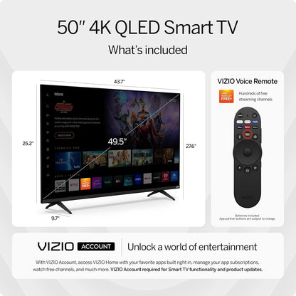 VIZIO 50-inch Quantum 4K QLED HDR Smart TV w/Dolby Vision HDR, WiFi 6 VQD50M-0809