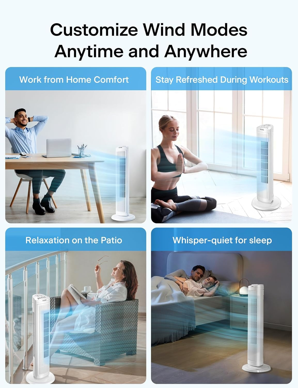 PELONIS 30 Inch Oscillating Tower Fan with 3 Speed Settings and Auto-off Timer, Standing Fan PFT28A2BWW, White