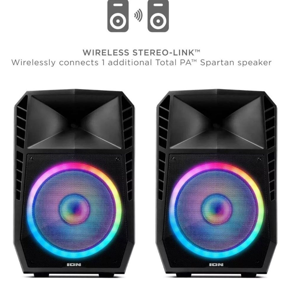 ION Audio Total PA Spartan High-Power Speaker System with Bluetooth, Lights, Stand, and Microphone