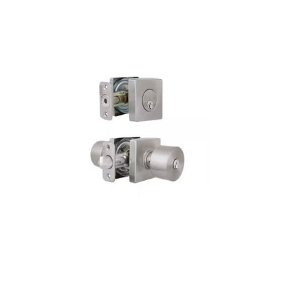 Ridgeway Satin Nickel Single Cylinder Door Knob Combo Pack with Square Rose BVX2D21SJYBVAXJ