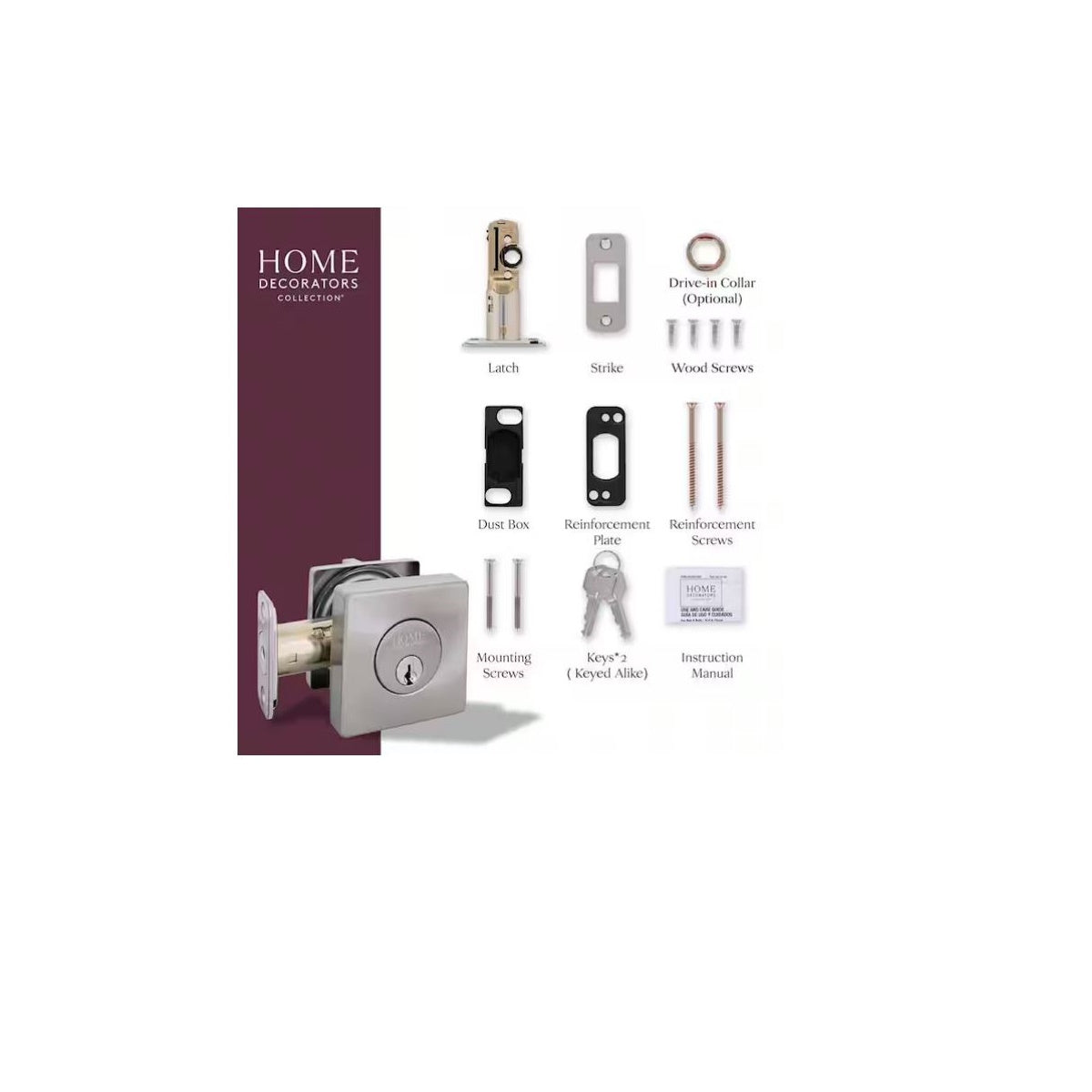Square Satin Nickel Single Cylinder Deadbolt Featuring Dual Keyway DD2X21PXJ