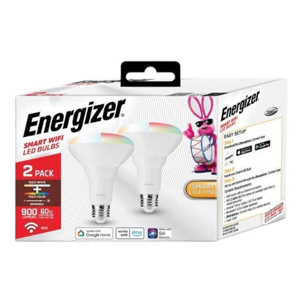 Energizer Connect Smart Wi-Fi BR30 White And Multi-Colored LED Flood Light Bulb 2-Pack EBC2-1002