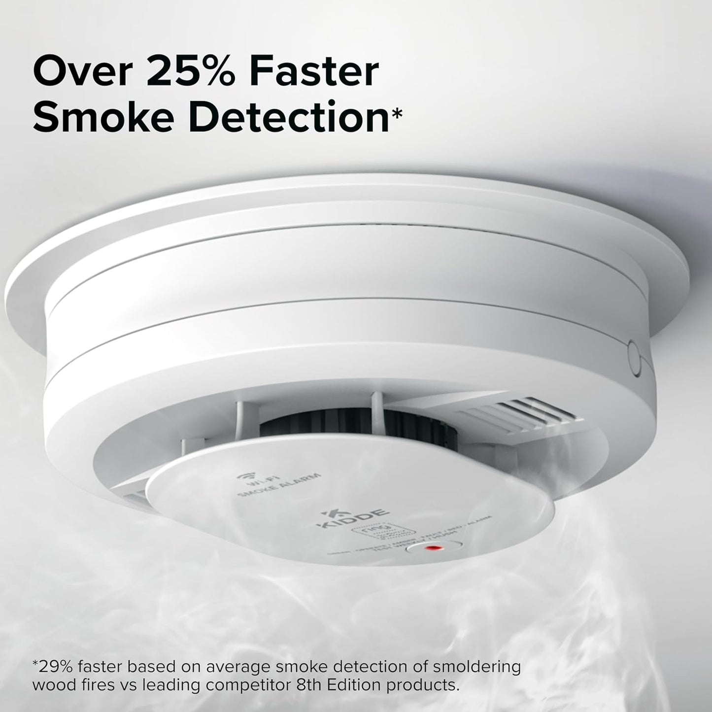 Kidde - Smart Smoke Detector, Ring App Enabled for Real-Time Notifications, Hardwired Alarm, AA Backup Battery - White
