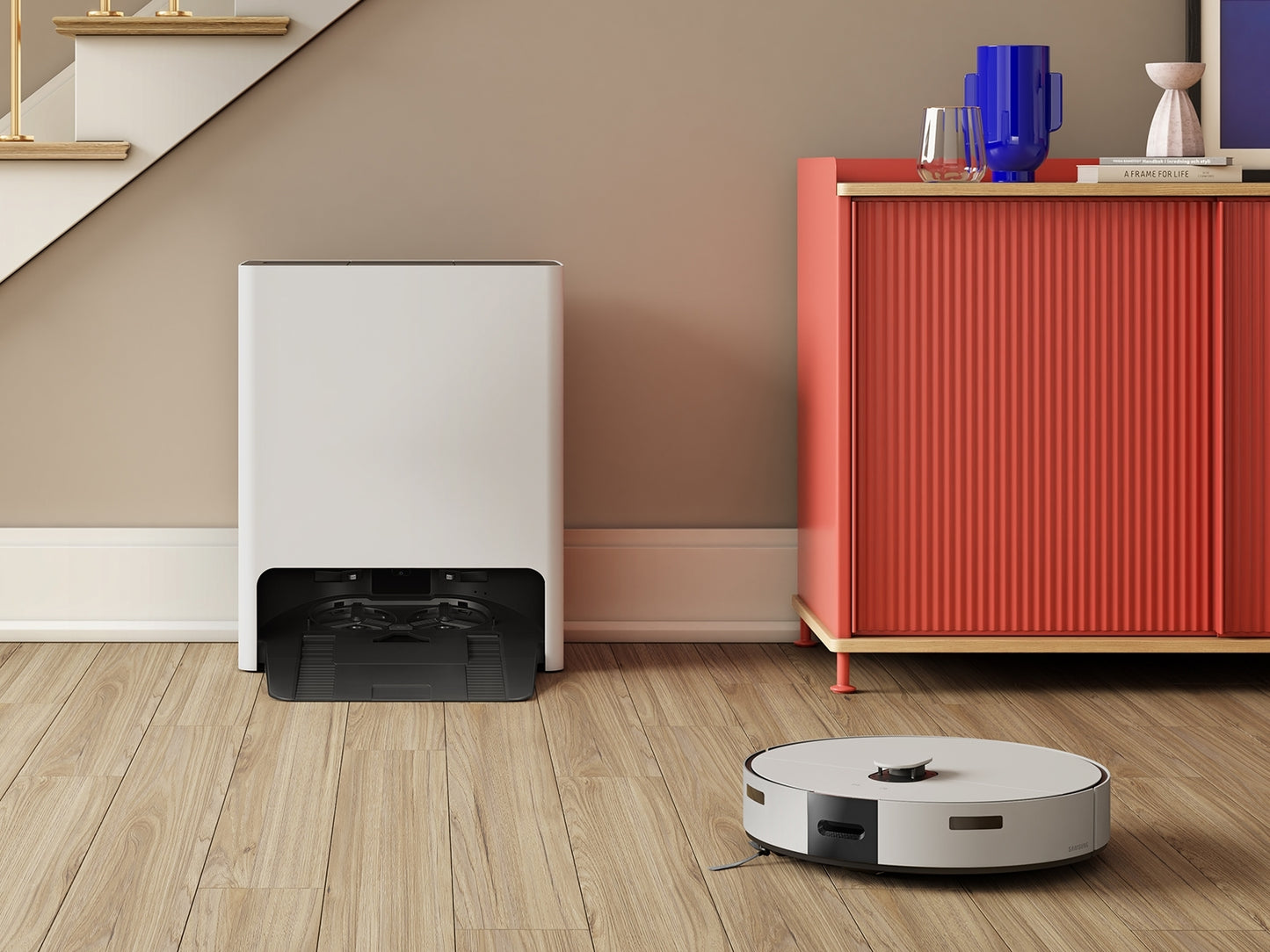Samsung - Bespoke Jet Bot Combo Robot Vacuum & Mop with All-in-One Clean Station with Auto Steam - Satin Greige