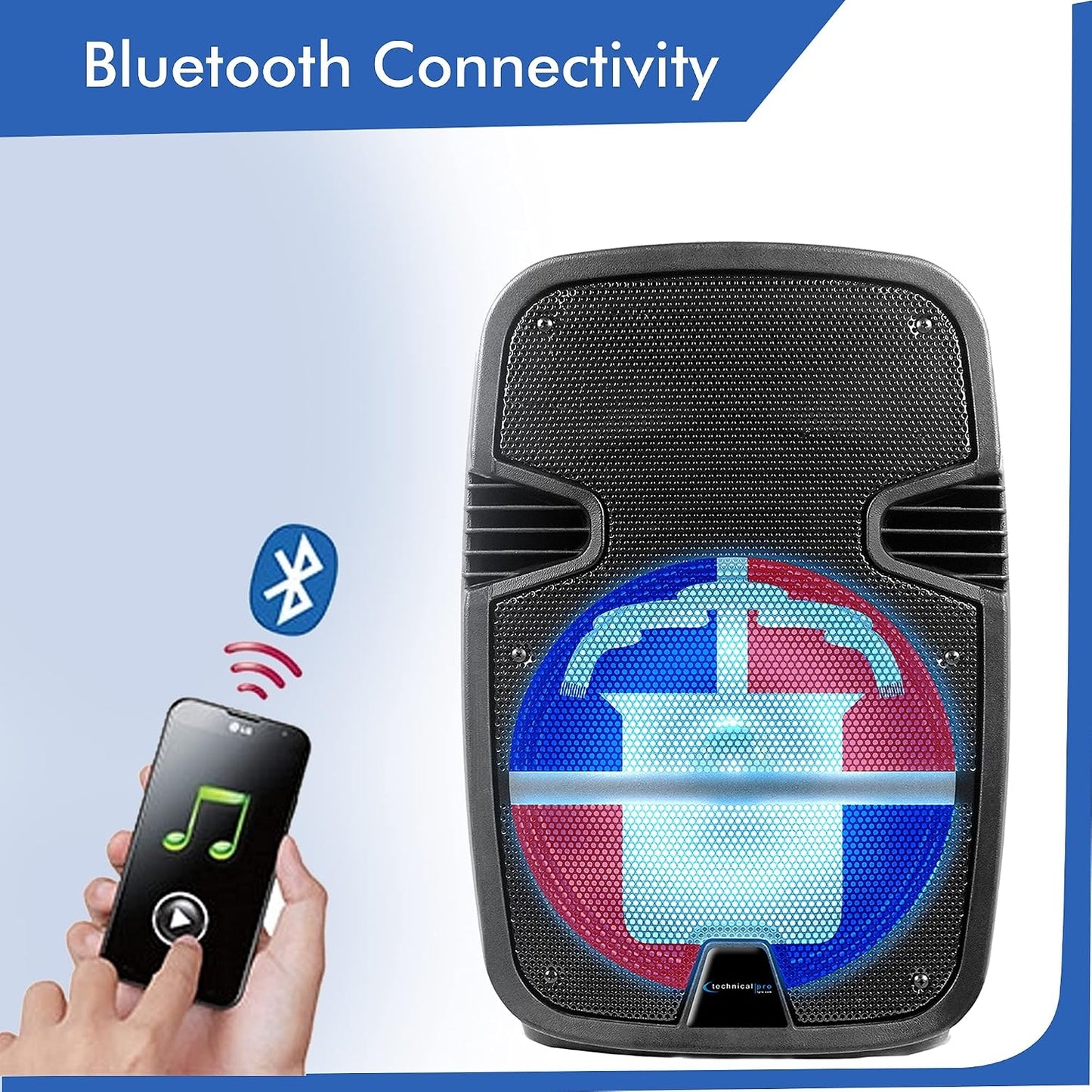 Technical Pro FLAG12DR 12" Rechargeable Bluetooth LED Party Speaker with Dominican Republic Flag