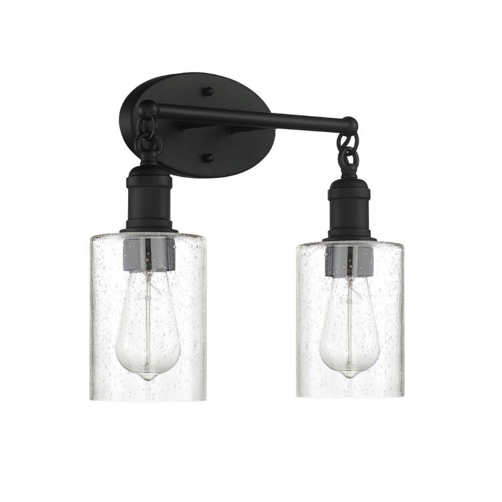Sunset Lighting F6872-31 Clyde Vanity, Steel Round Glass Clear Seedy Matte Black Finish