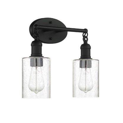 Sunset Lighting F6872-31 Clyde Vanity, Steel Round Glass Clear Seedy Matte Black Finish