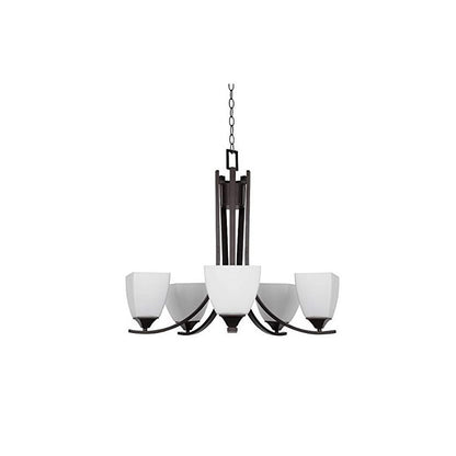 Sunset Lighting F19005-64 Starling Five Light Chandelier - Frosted Opal Glass, Dimmable - with Provincial Bronze Finish