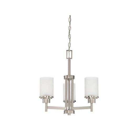 Sunset Lighting F17023-80 Somes Three Light Chandelier - Linen Glass, Dimmable - With Bright Satin Nickel Finish