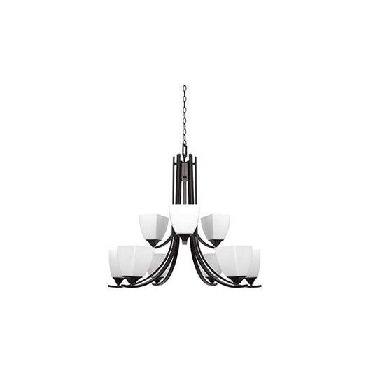 Sunset Lighting Starling 9-Light 2-Tier Chandelier 60W Frosted Opal Glass, Dimmable - Provincial Bronze Finish