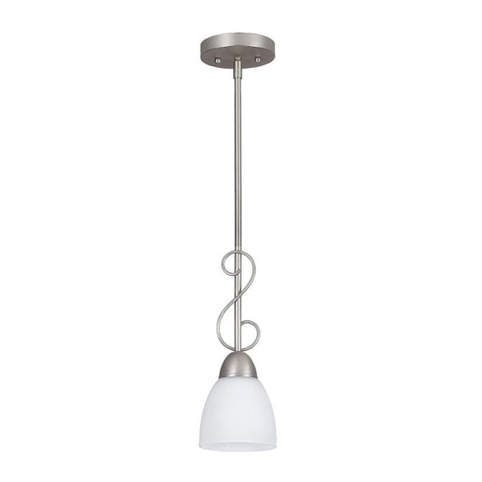 Sunset Lighting 5-1/8" 1-Light Pendant w/ Opal Glass, Satin Nickel Finish F2674-53