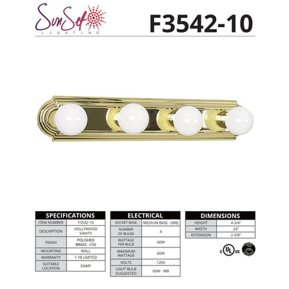 Sunset Lighting 4-Light Vanity Polished Brass Finish F3542-10