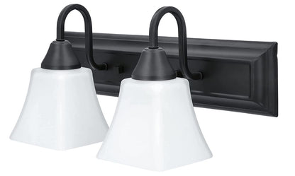 Luminance Square Lexington Vanity 2-Light Wall Sconce | Black & White Bathroom Decor Fixture F3682-31 - 100W MB VANITY FRSTD SQUARE MILK GLS