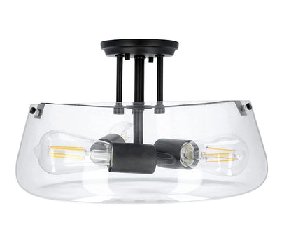 Luminance Stella Black Semi Flush Mount Ceiling Light | Modern Metal Fixture Round Clear Glass Shade F27023-31