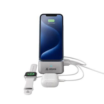 Atomi 55W Multi port charging station Qi, 20W PD port, 2x USB-C ports, 2x USB-A ports - AT1705-55W