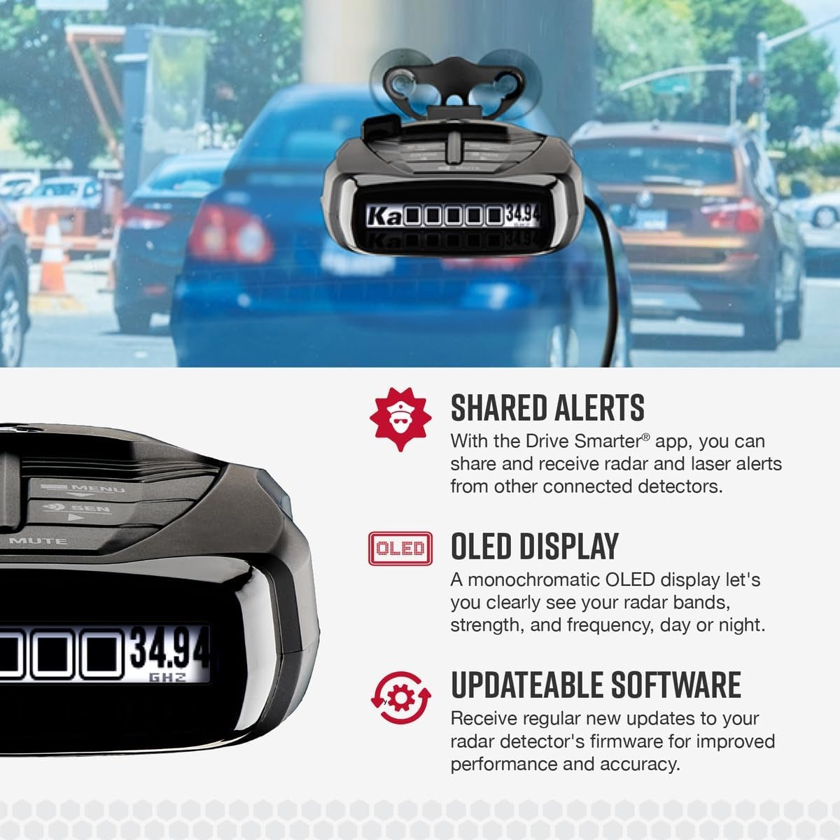 Cobra RAD 480i Laser Radar Detector, Long Range Detection, Bluetooth, Black