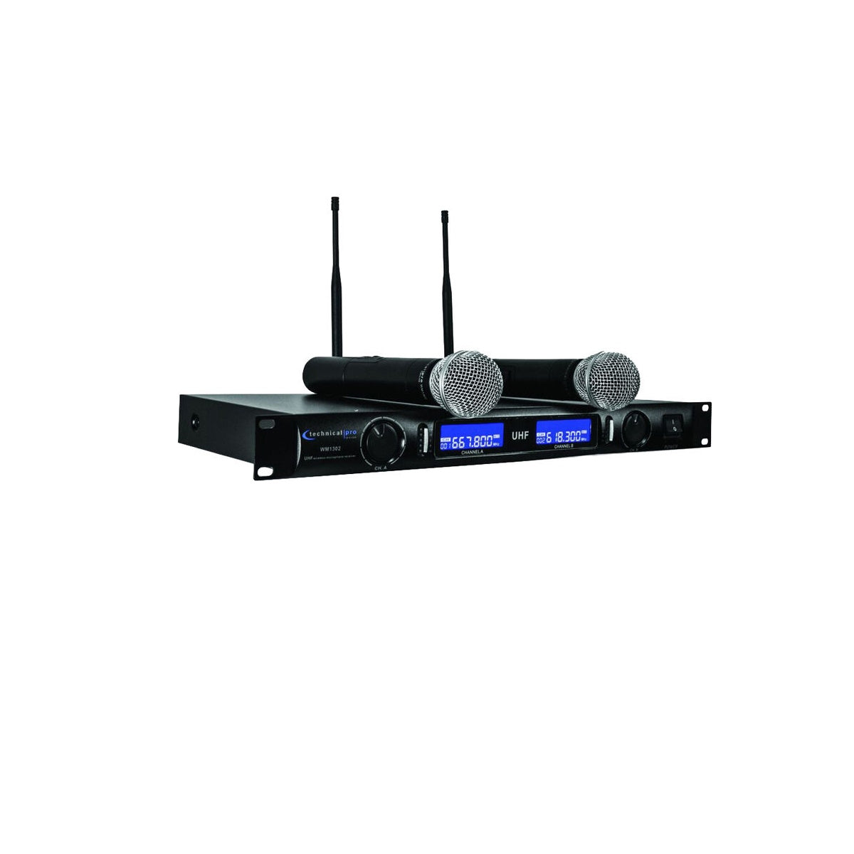 Technical Pro WM1302 Dual-Channel Wireless Handheld Microphone System 509 & 555 MHz