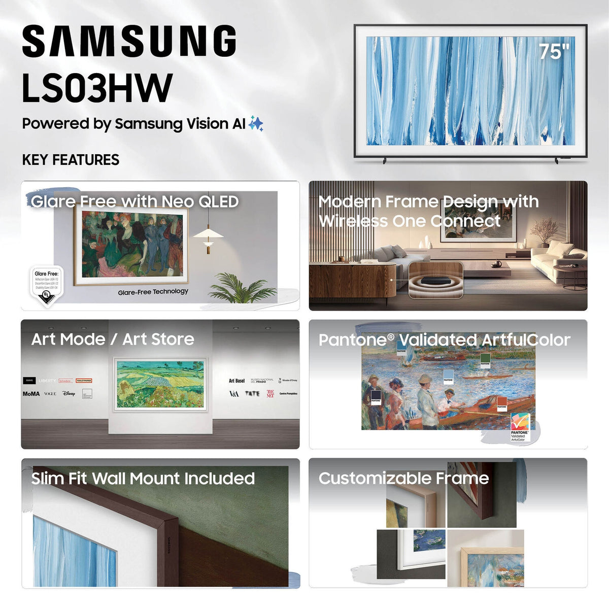 Samsung LS03HW The Frame Pro 75" 4K HDR Smart Quantum Dot Mini-LED TV QN75LS03HWFXZA