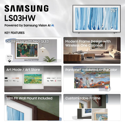 Samsung LS03HW The Frame Pro 75" 4K HDR Smart Quantum Dot Mini-LED TV QN75LS03HWFXZA