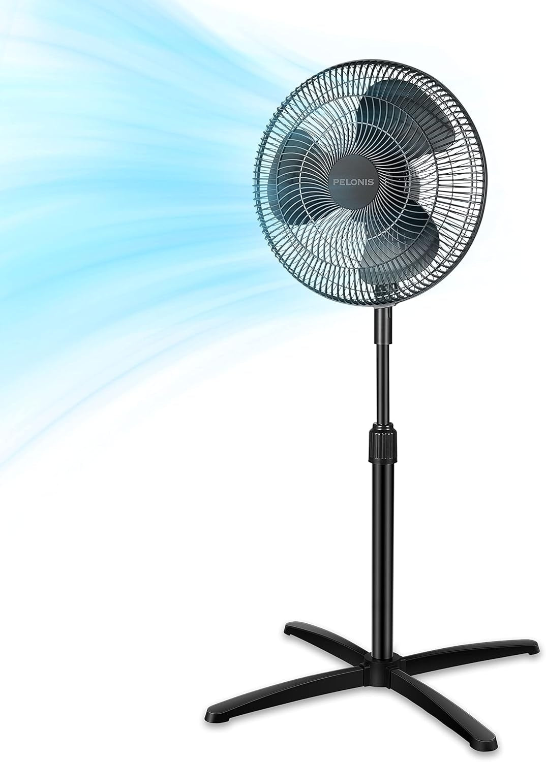 PELONIS 16 inch Pedestal Fan for Bedroom, Oscillating Fan, 3-Speeds, 90° Oscillation, Adjustable Height, Floor Fan PFS40M2ABB