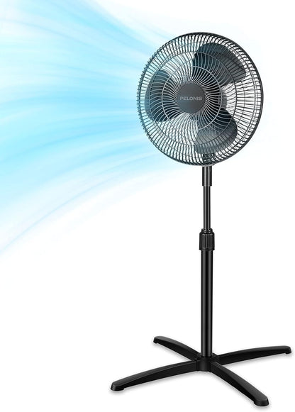 PELONIS 16 inch Pedestal Fan for Bedroom, Oscillating Fan, 3-Speeds, 90° Oscillation, Adjustable Height, Floor Fan PFS40M2ABB