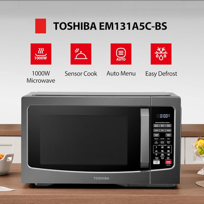 TOSHIBA EM131A5C-BS Countertop Microwave Ovens 1.2 Cu Ft, 12.4" 1000W Removable Turntable, Smart Humidity Sensor 12 Auto Menus