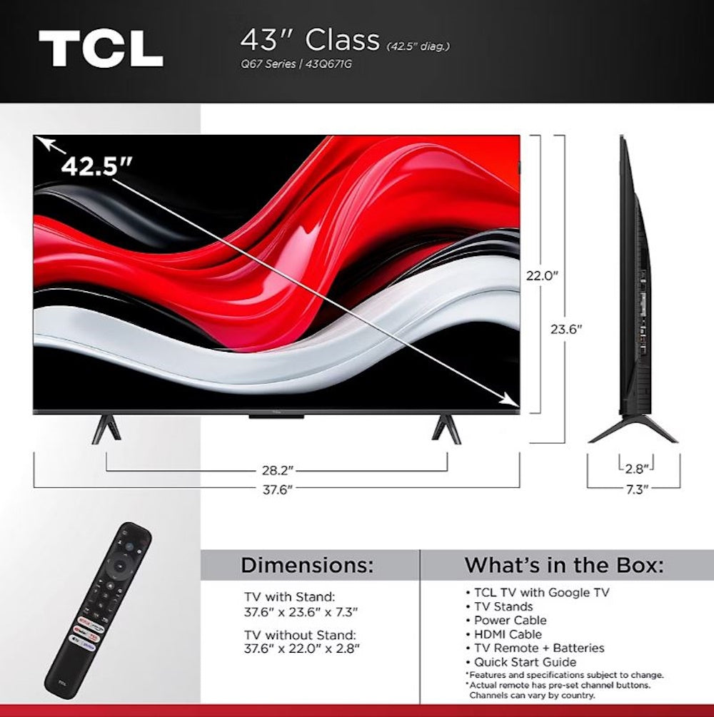 TCL 43" Q Class 4K UHD HDR QLED Google Smart TV 43Q671G