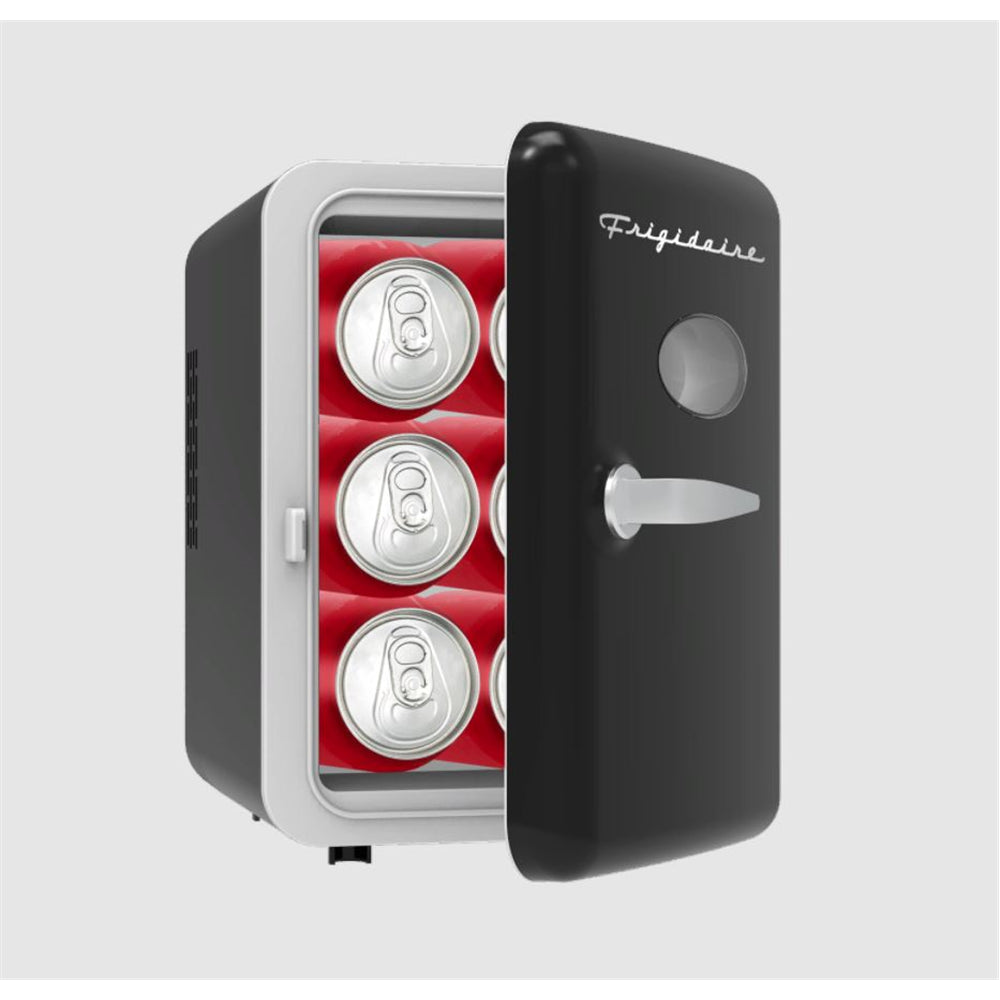 Frigidaire Portable Retro 6-Cans/4L Mini Fridge Black EFMIS137-BLACK, Includes 110V home power cord & 12V DC car adapter
