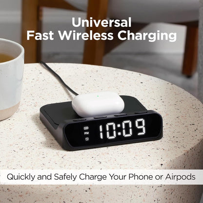 iHome Alarm Clock with Wireless Charger for iPhone Android & More (iW14) Black - for Bedroom, Home Office, or Dorm