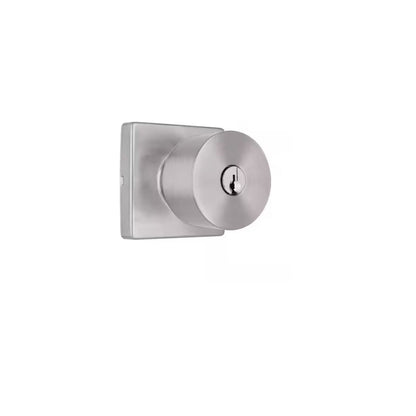 Ridgeway Satin Nickel Keyed Entry Door Knob with Square Rose Featuring Dual Keyway