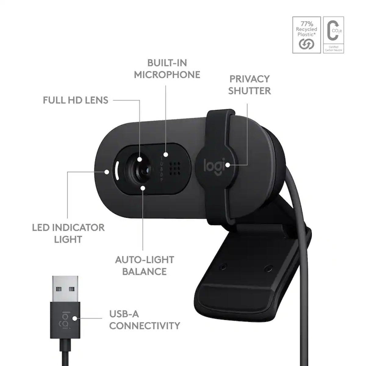 Logitech Brio 100 1080p Full HD Webcam for Meetings & Streaming 960-001580