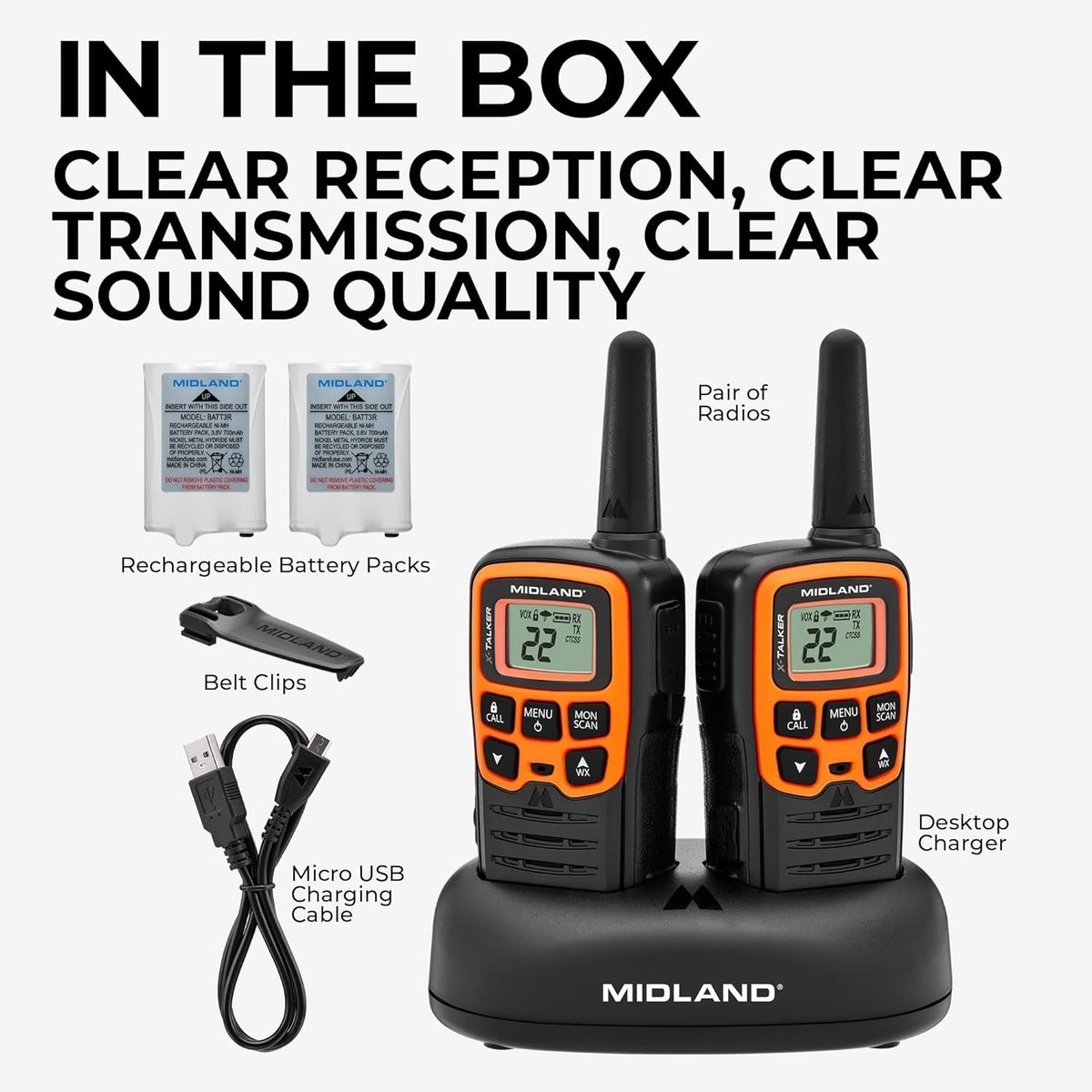 Midland X-TALKER 28-Mile, 22-Channel FRS 2-Way Radios (Pair) Orange T51VP3X6