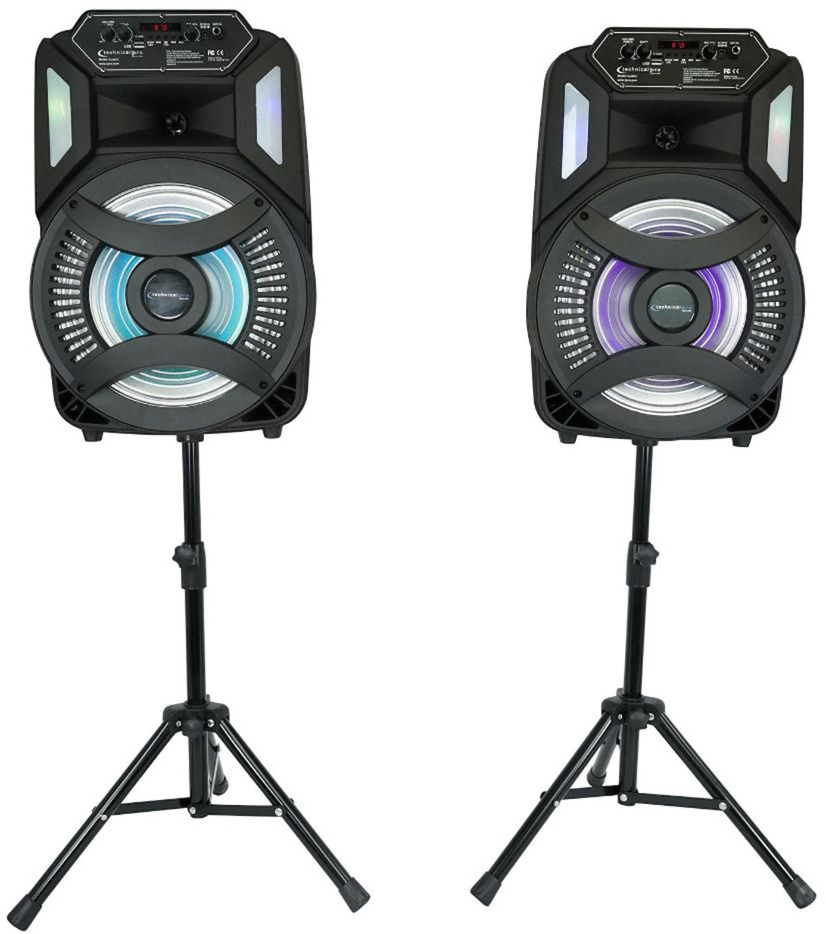 Technical Pro CLUB12 12" Rechargeable Bluetooth Speakers+Stands+Remote+Mic+Light