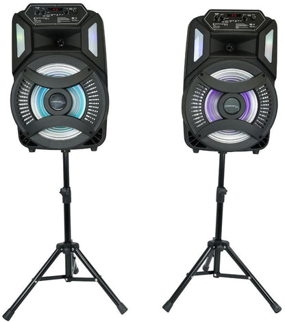 Technical Pro CLUB12 12" Rechargeable Bluetooth Speakers+Stands+Remote+Mic+Light