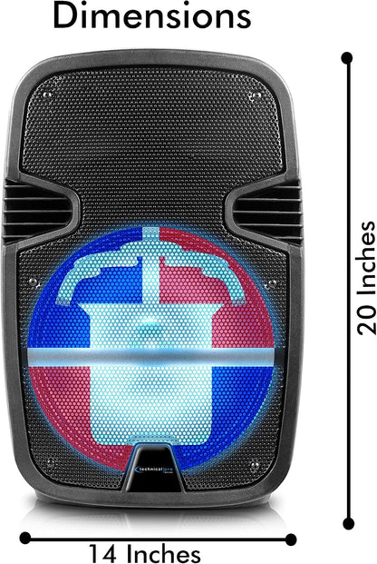 Technical Pro FLAG12DR 12" Rechargeable Bluetooth LED Party Speaker with Dominican Republic Flag