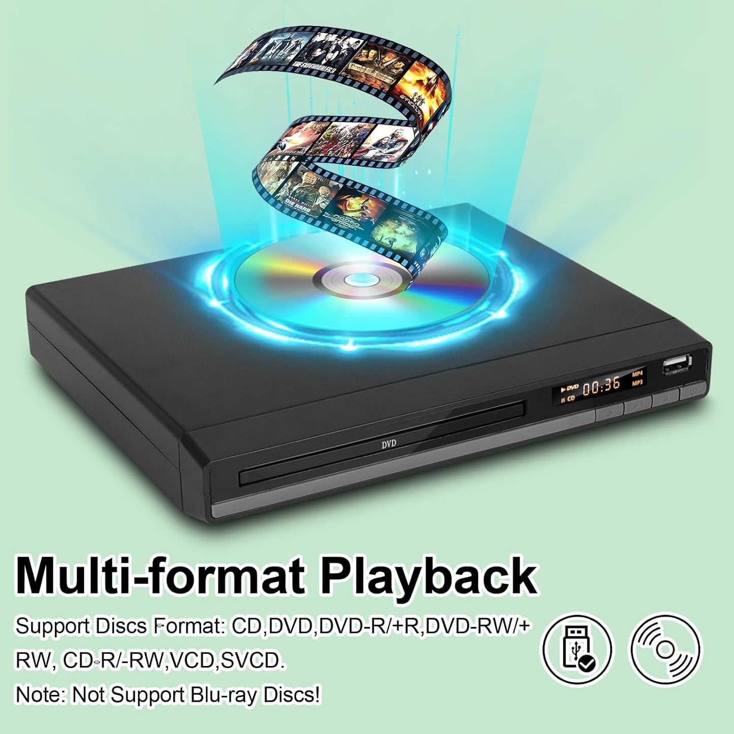CURTIS DVD-168 DVD Player with Progressive Scan, Multi-Format Disc Playback