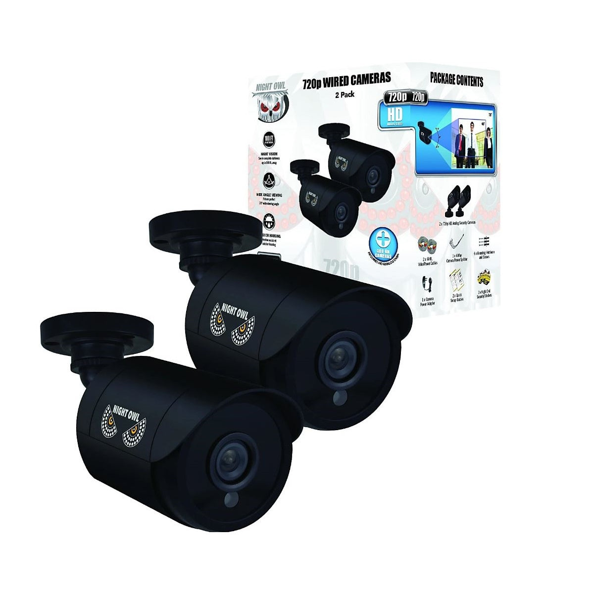 Night Owl Security, 2 Pack of 720p HD Wired Security Add-on Bullet Cameras Black CM-HDA7B-BU