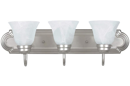 Sunset Lighting 3-Vanity w/ Faux Alabaster Glass, Satin Nickel Finish F3563-53